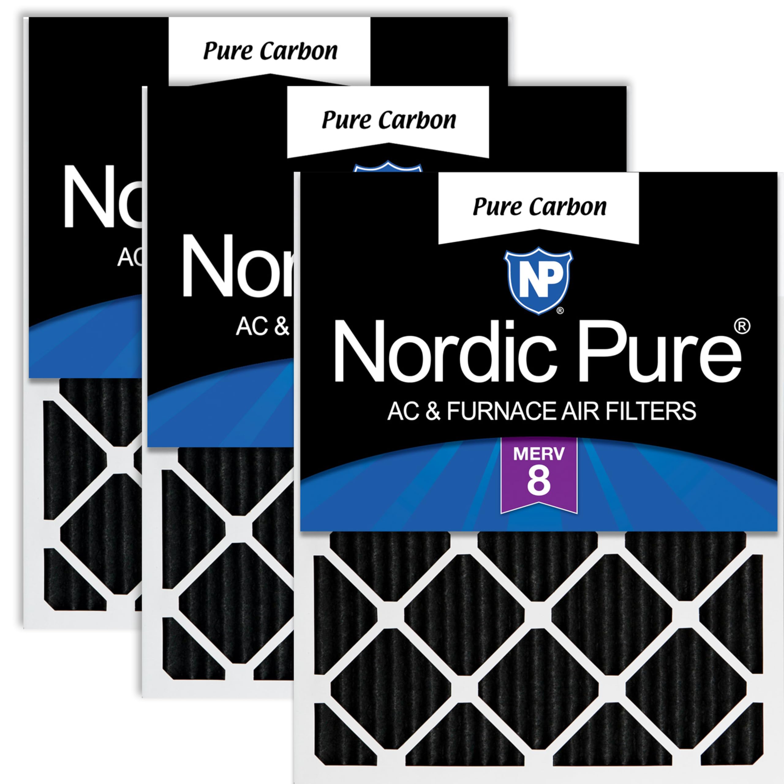Nordic Pure 16x20x1 (Actual Size: 15 1/2 x 19 1/2 x 3/4) Pure Carbon Pleated Odor Reduction Furnace Air Filters 3 Pack