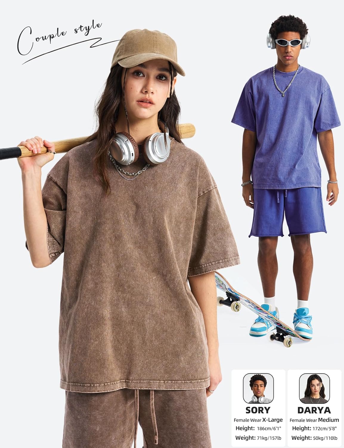Arssm Mens Oversized T Shirts Cotton Acid Wash Baggy Tees Loose Fit Vintage Heavyweight T-Shirts