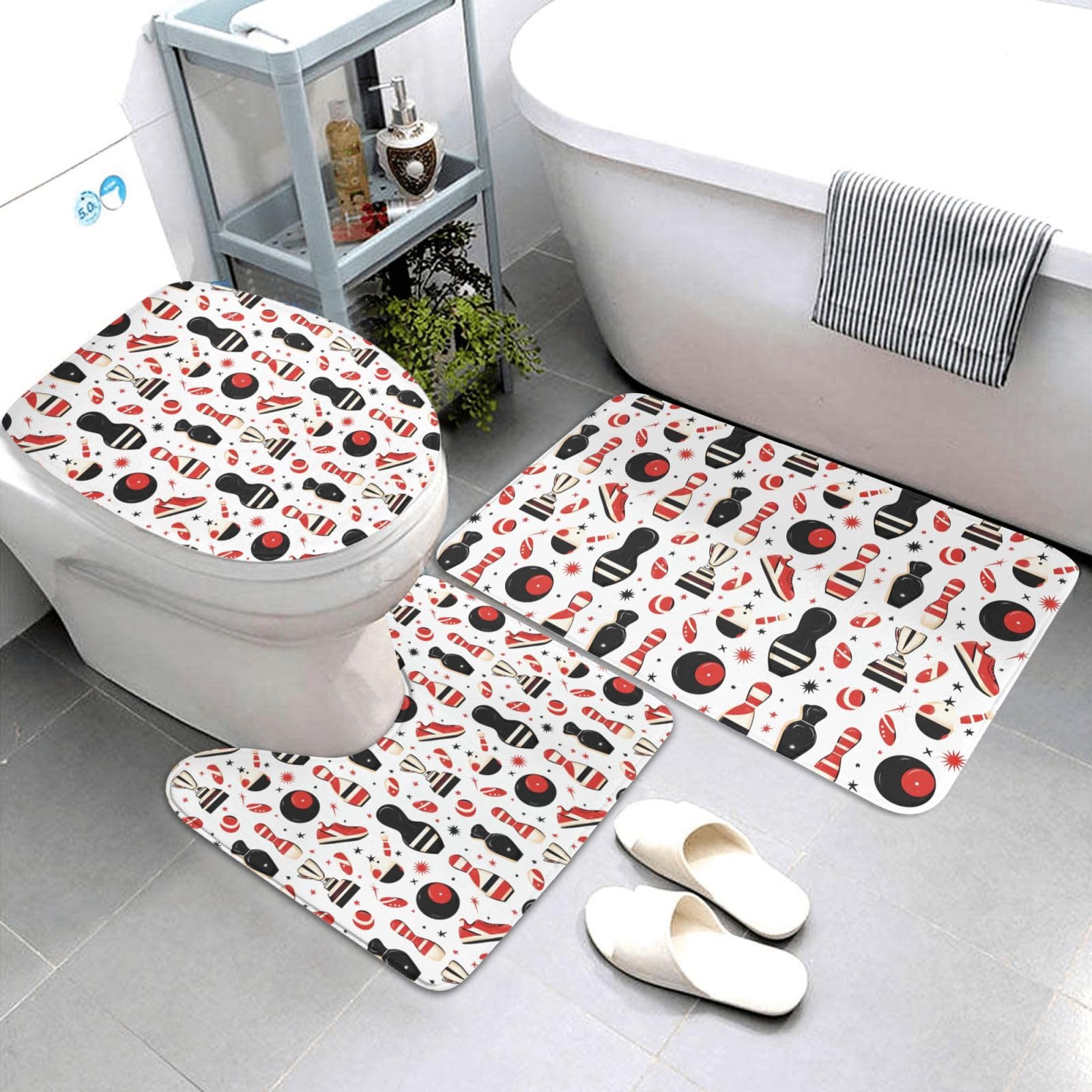 Tapis de salle de bain pour baignoire et contour WC ensemble de 3 tapis doux lavables