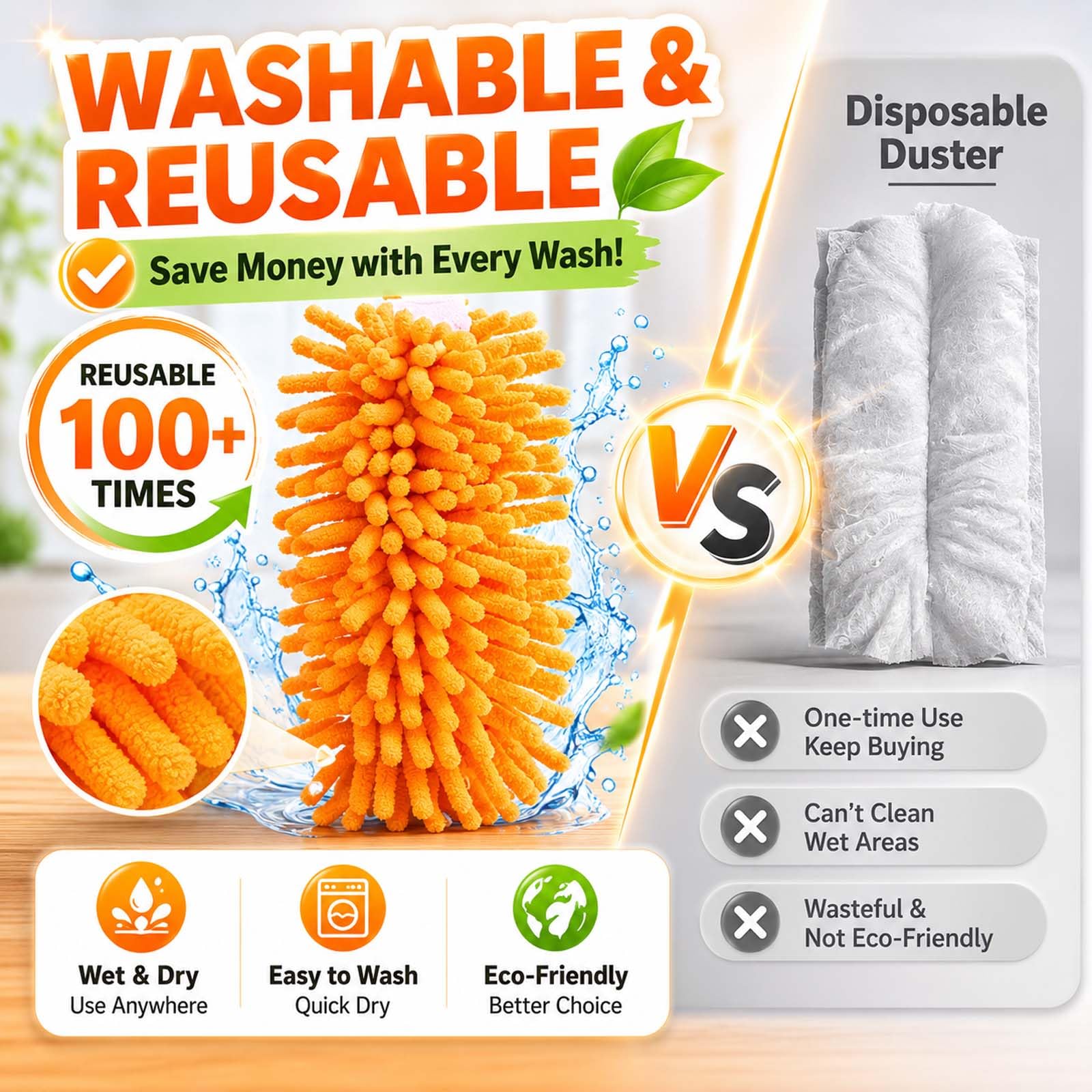 LOVECO 8 Staubwedel Waschbar mit Griff, passend für Swiffer Staubmagnet | 8 Nachfüllpack kompatibel mit Swiffer Duster, 1 Kurzgriff, 1 Wäschesack, Waschmaschine Chenille Tücher, Wiederverwendbar