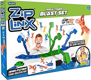John Adams | ZipLinx - Triple Tower Blast Set: high-Flying Chain-Reaction Fun! | Jumping Domino Action | Domino and Tile Games | Ages 6+