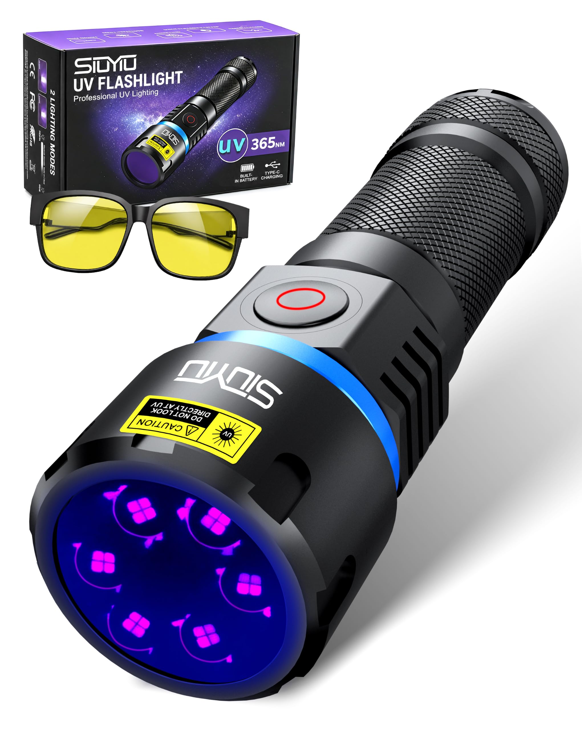 365nm UV Flashlight Rechargeable, 120W Black Light with Filter Lens, IP65 Waterproof Powerful Ultraviolet Lights for Pet Urine Detection, Resin Curing, Blood Tracking, A/C Leak