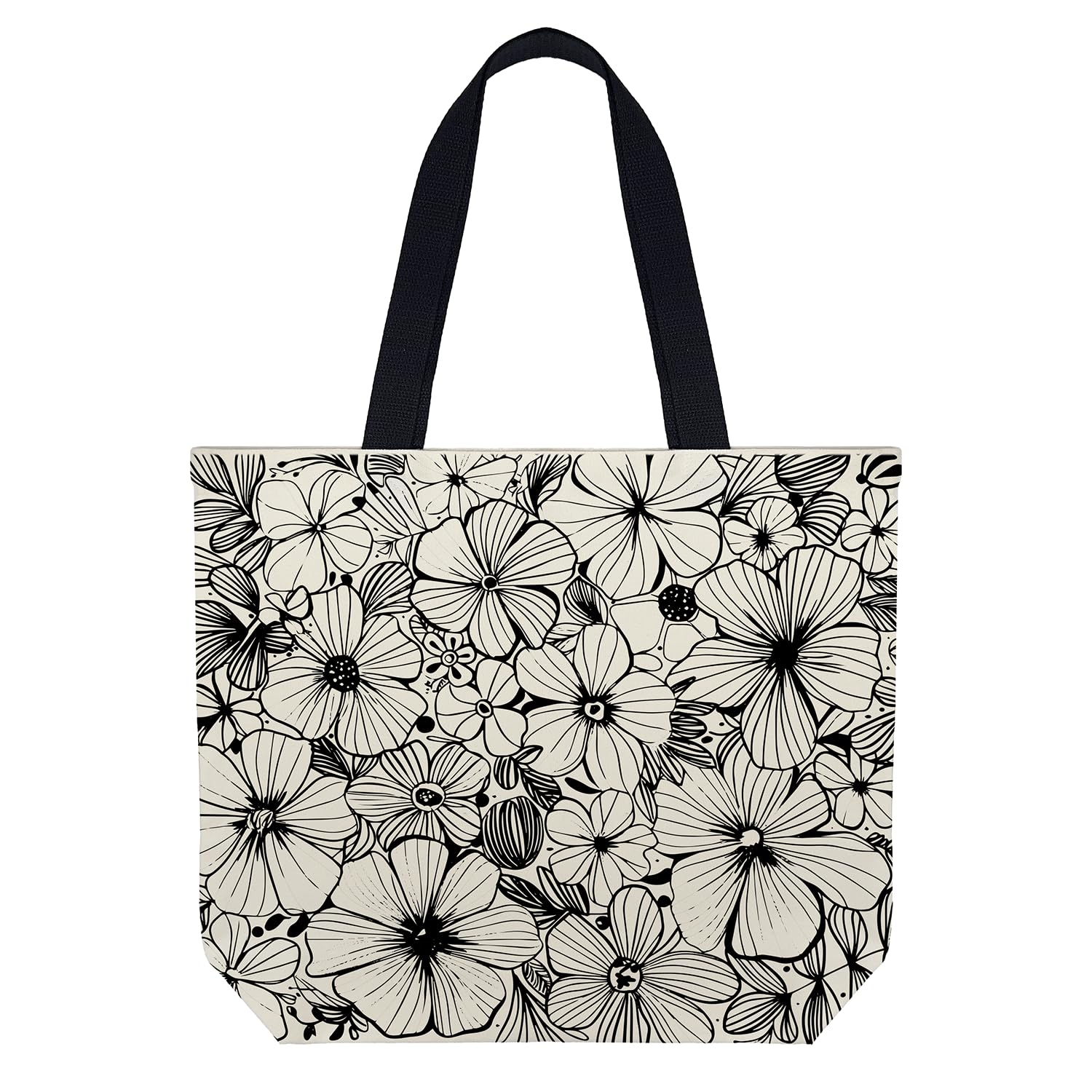 Large Tote Bag for Women, Floral Grocery Tote with Snap Thick Canvas Both Side Pattern, Gift Daily Use Shopping Travel Picnic