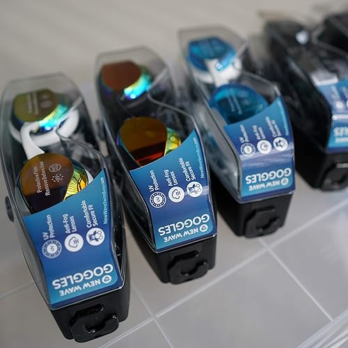 Miniatura 5 de Gafas de natación New Wave con estuche protector de almacenamiento, lentes antiniebla, cuatro puentes nasales para triatlón y natación en aguas