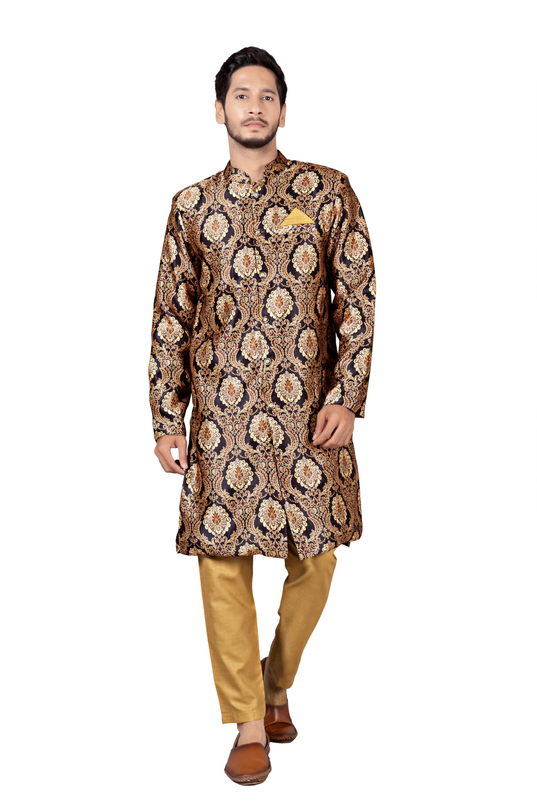 Indo Western Sherwani Wedding Dress for Men Ethnic Wear - Gold-image-26