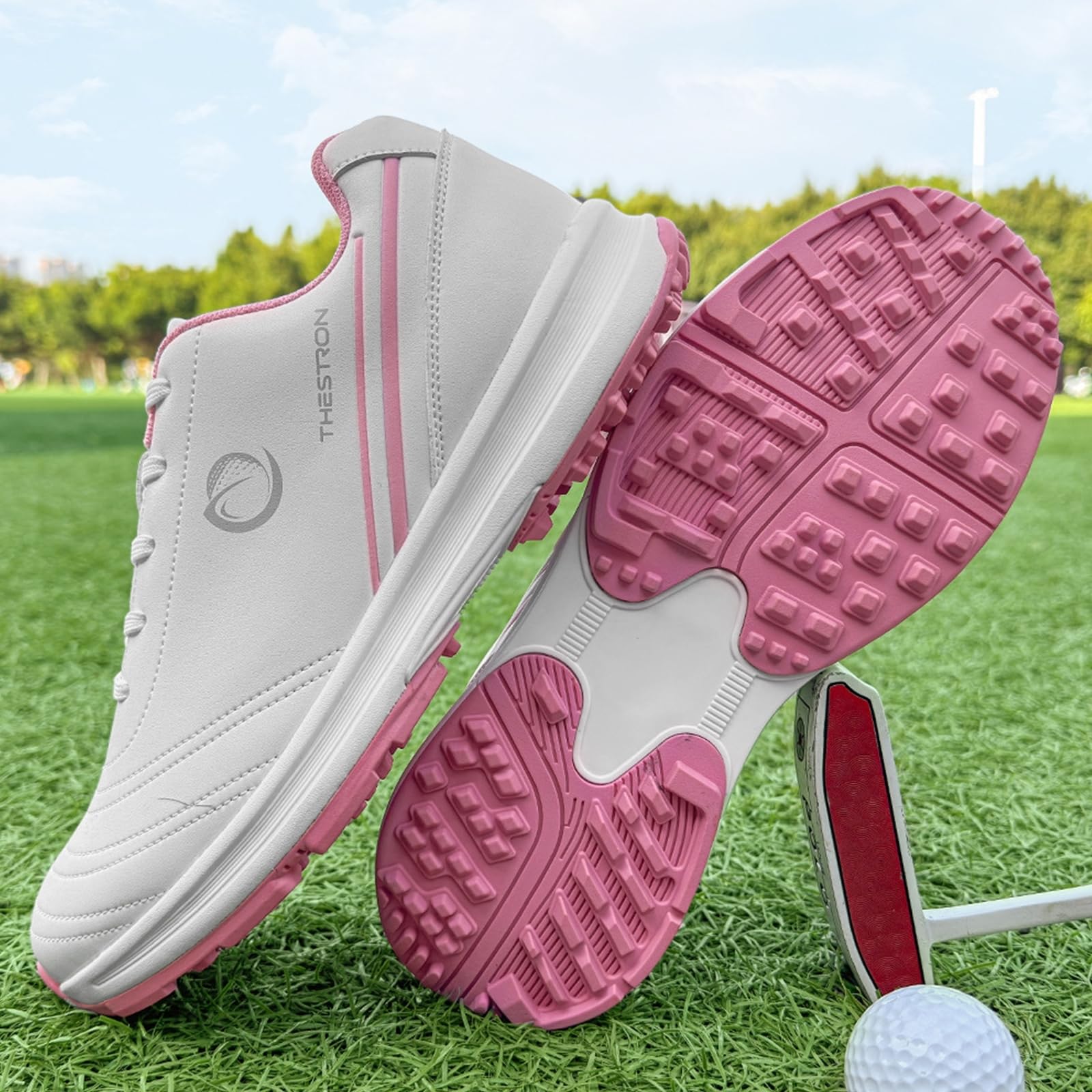 Golfschuhe Damen wasserdichte Leder Golf Trainingschuhe Spikeless atmungsaktiv rutschfest Outdoor Freizeit