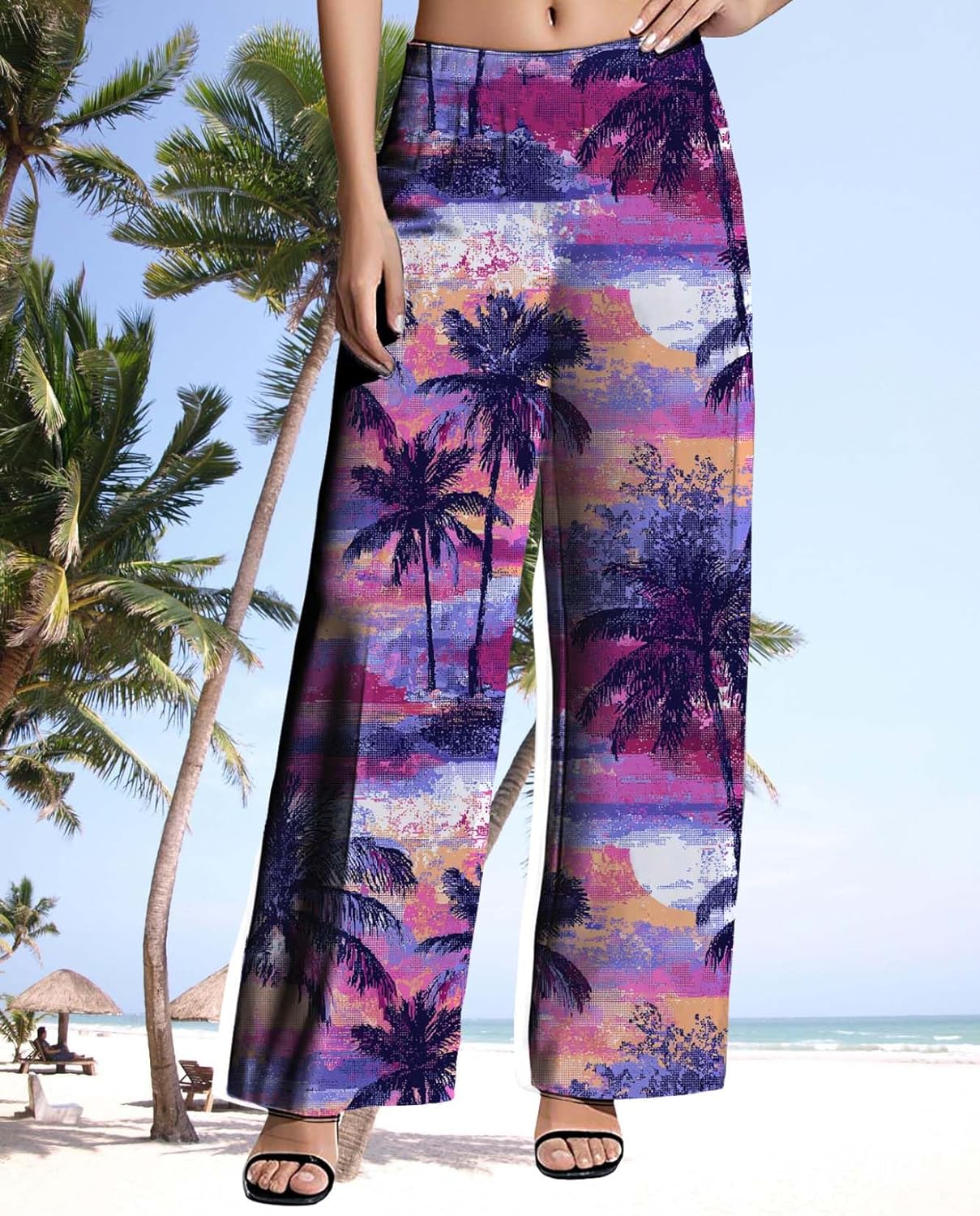 Womens Wide Leg Pants Pattern Print Lounge Trousers Casual Loose High Waisted Comfy Classic Pant for 2025 Summer - Image 2