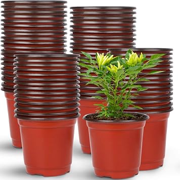 Augshy 150 Pcs 4Inches Plastic Plants Nursery Pot, Seed Starting Pots