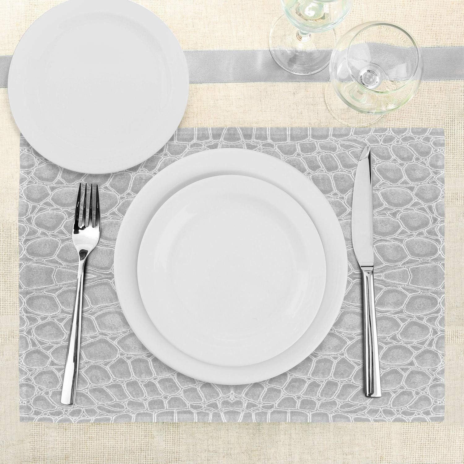 Lunarable Animal Print Place Mats Set of 4, Crocodile Leather Pattern in Fashion Theme Design Print, Washable Fabric Placemats for Dining Table, Standard Size, Grey