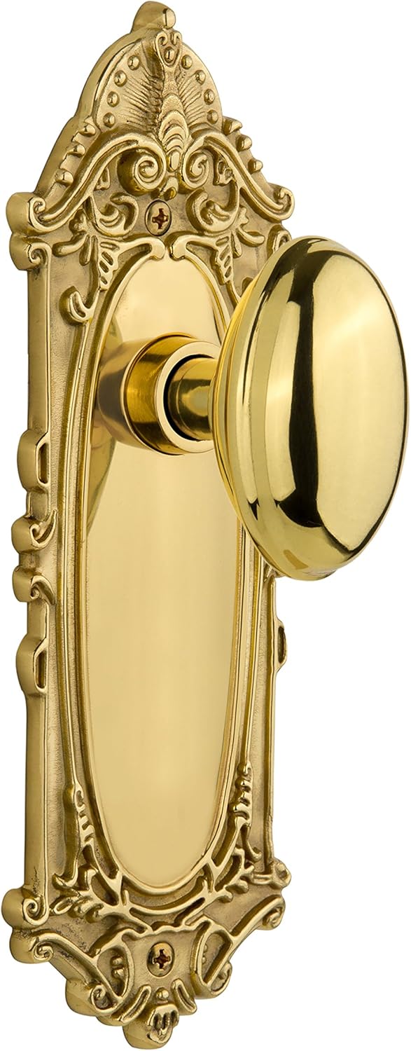 Nostalgic Warehouse Victorian Plate with Homestead Knob, Privacy - 2.375", Polished Brass