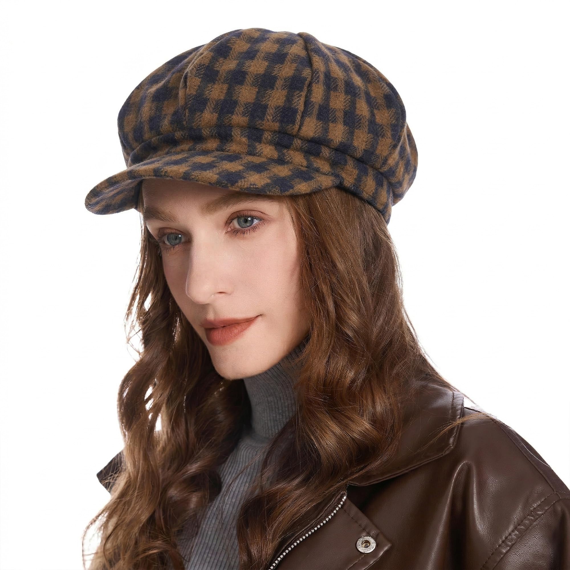 ZLYC Klassische Damen-Kappe, Visier, 8 Paneele, Gatsby Apple Cabbie Hut