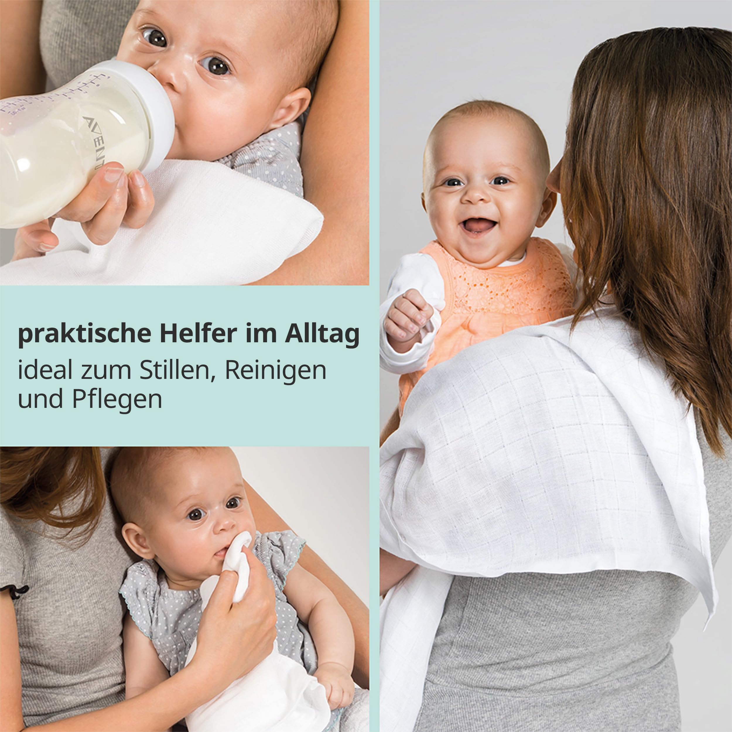 MAKIAN Mullwindeln 10er Pack, 80x80 cm, Oeko-TEX® Standard 100 geprüft, 10 Spucktücher in Premium Qualität - doppelt gewebte Stoffwindeln/Mulltücher, Kochfest - Weiß