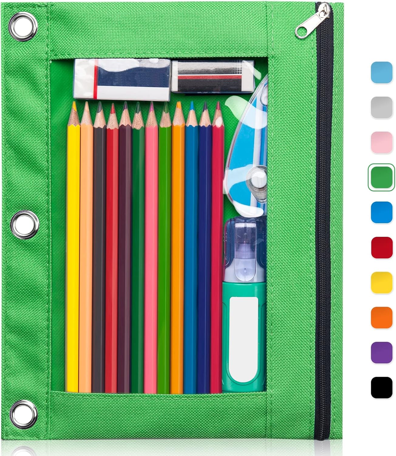 Forvencer 3 Ring Binder Pencil Pouch with Smooth Zipper, ClearWindow Binder