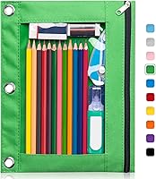 Vista 15 de Forvencer Estuche para lápices de 3 anillas, estuche transparente con cremallera suave, bolsa de lápices de gran capacidad con 3 ojales reforzados