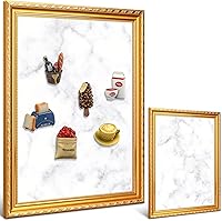 Fiwochic Marble Magnetic Display Board 17.5x13.7" Gold Frame - Bulletin for Souvenir Fridge Magnets, Photos, Notes - Wall or Table Decor