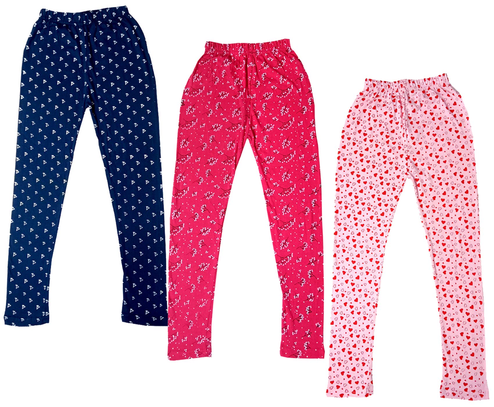 IndiWeaves Girl's Cotton Printed Leggings Slim Fit Cotton Stretchable Leggings [Pack of 3]-image-2