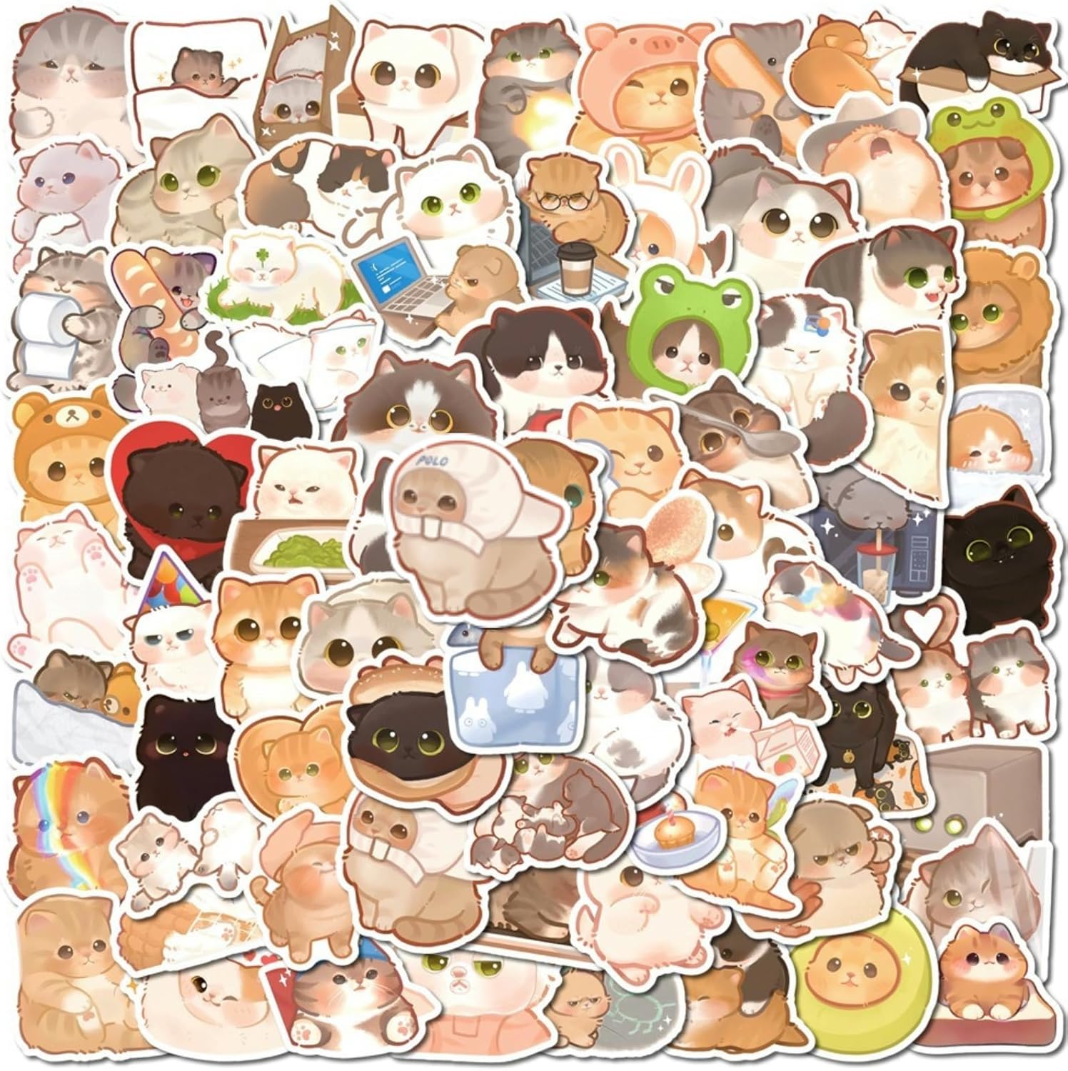 100 PCS Cute Cat Stickers, Kawaii Cat Stickers Waterproof Vinyl Cute Sticker for Laptop Guitar Water Bottle Luggage Bike Scrapbooking Skateboard Fashion Decals Gift for Kids Teen Girls Adults