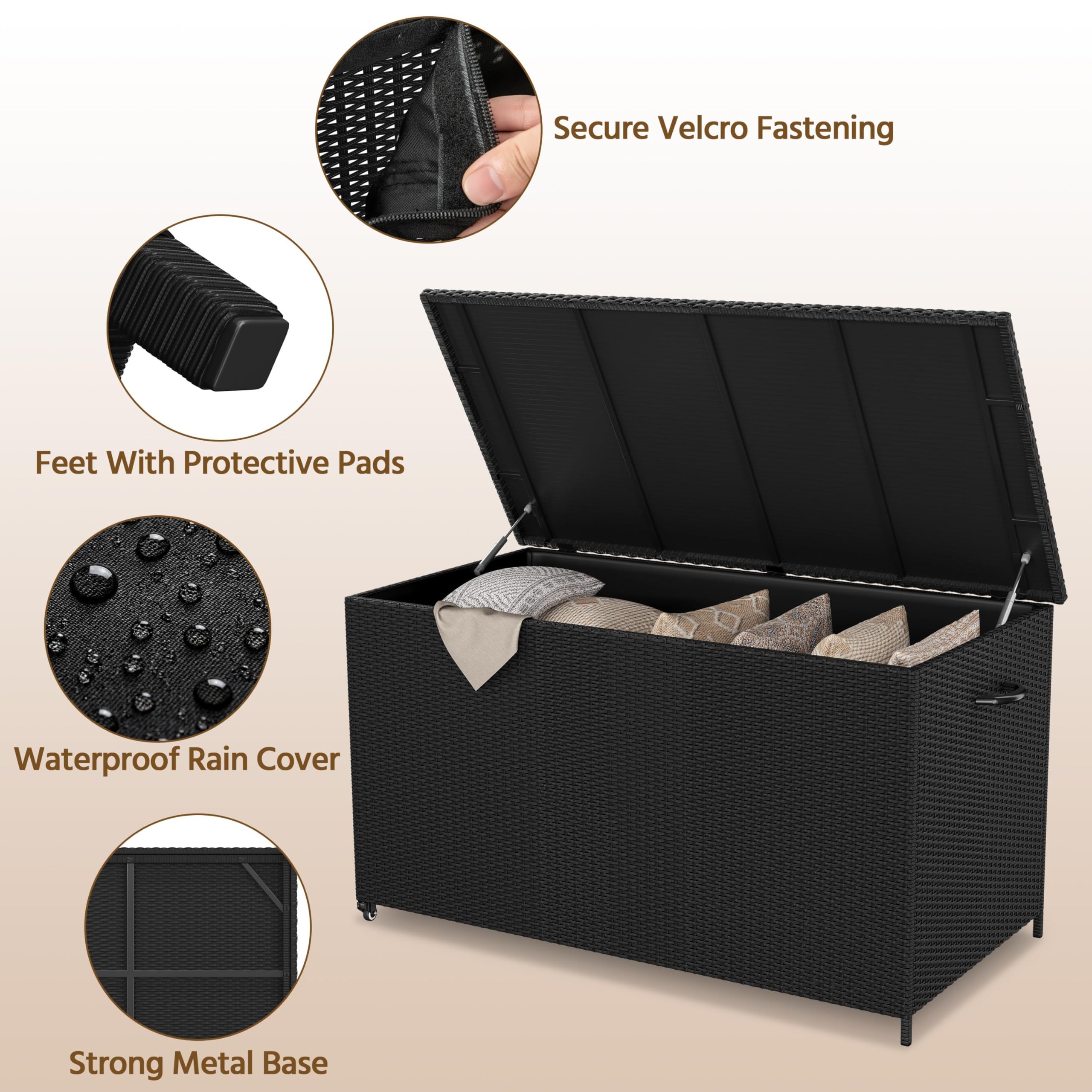 Yaheetech PE-Rattan Gartenbox Auflagenbox mit Rollen & Deckel, 650 L Großer Stauraum, Aufbewahrungsbox XXL Wetterfest inkl.Handgriffe für Garten, Terrasse und Balkon, 150×77×76,5 cm, Schwarz