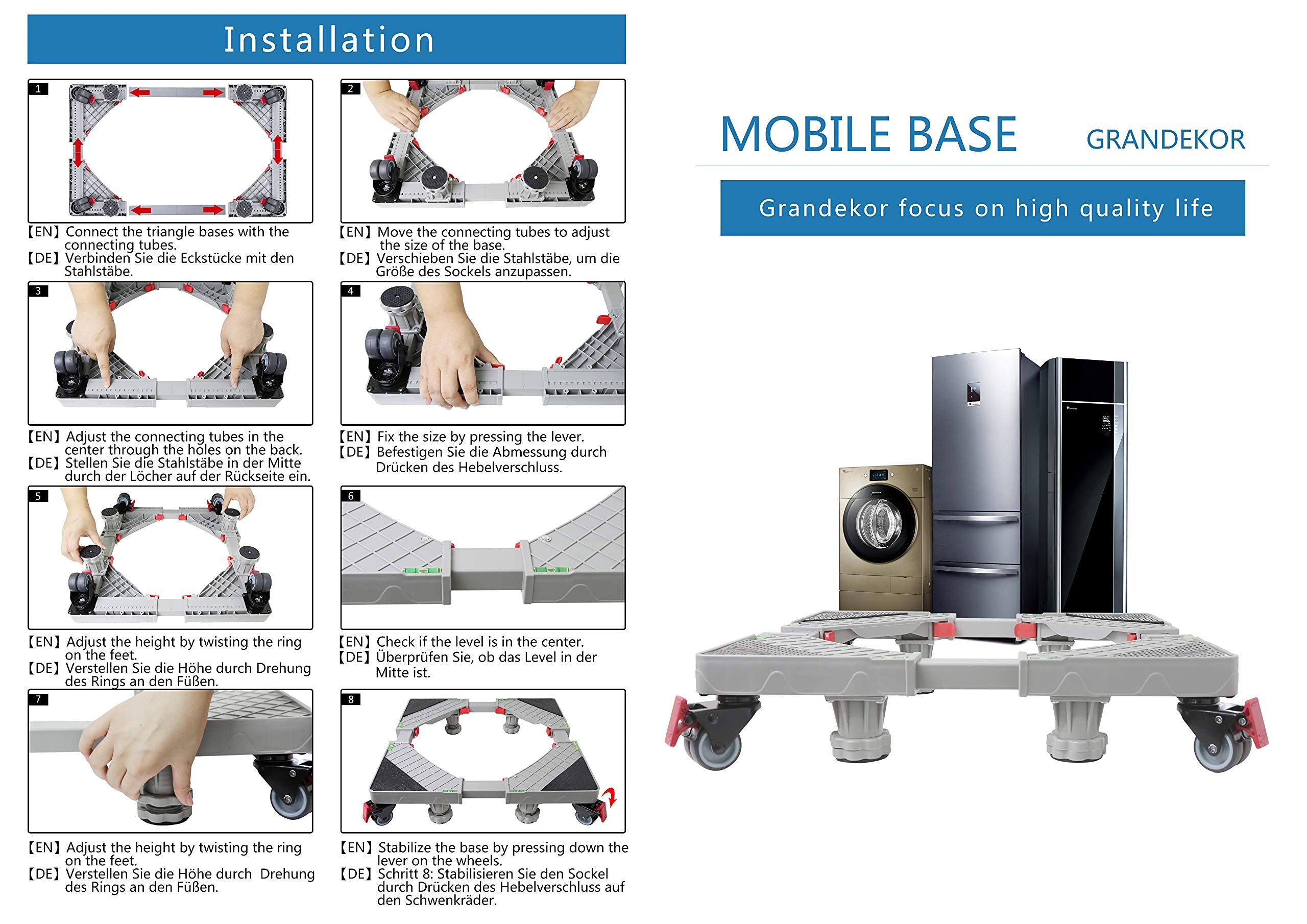 Adjustable Refrigerator Stand Portable Washer Dryer Stand Roller