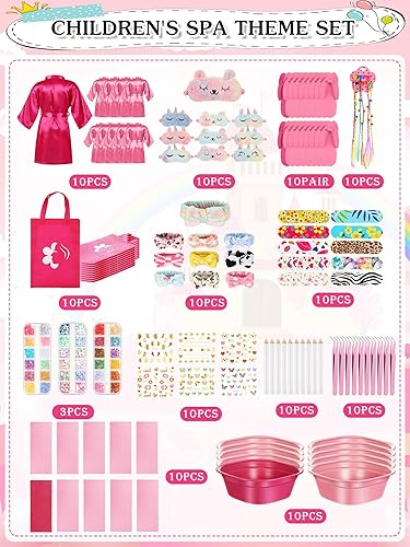 Miniatura 2 de Suhine Juego de 10 suministros de fiesta de spa para niñas, batas de satén para niños, kit de salón de uñas, accesorios para fiestas de cumpleaños