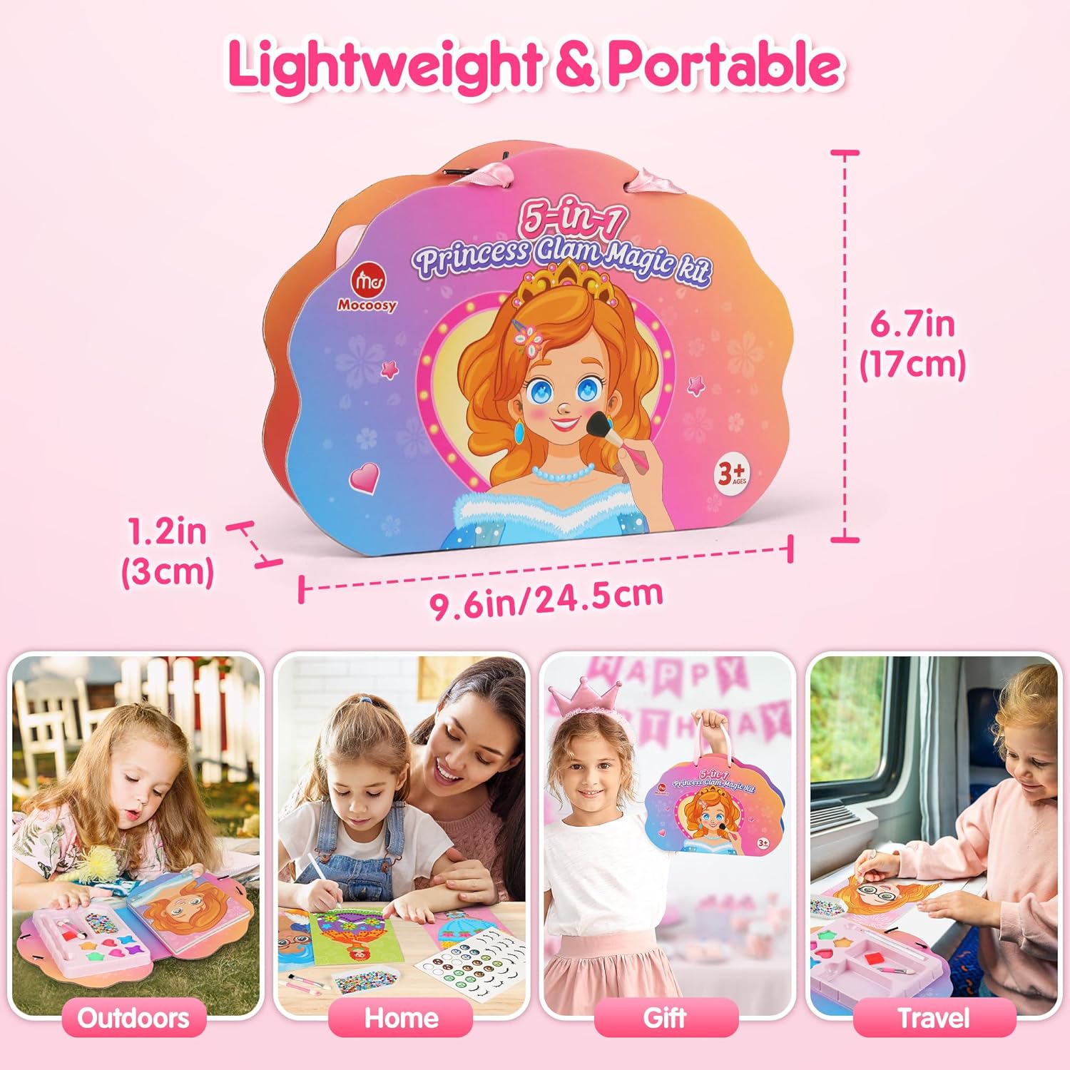Mocoosy Princess Glam Magic Kit, Doll Makeup Craft Book for Kids, Art and Craft Kit for Girls Ages 4-8, DIY Dress Up Sticker, Travel Game On the Go Activity Toys Birthday Gifts for 5 6 7 8 9 Years Old