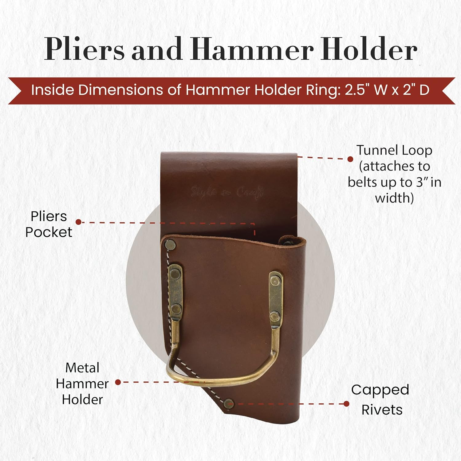 Style N Craft Pliers and Hammer Holder, Multi Tool Holder, Full-Grain Leather Tool Pouch