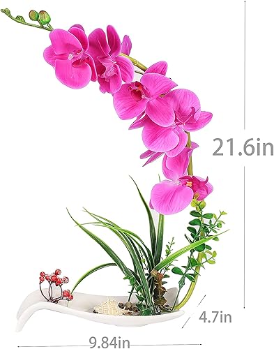 Miniatura 9 de Maceta de orquídea artificial, arreglo artificial de faleanopsis con florero, flor de orquídea decorativa, bonsái con 9 luces LED (blanco)