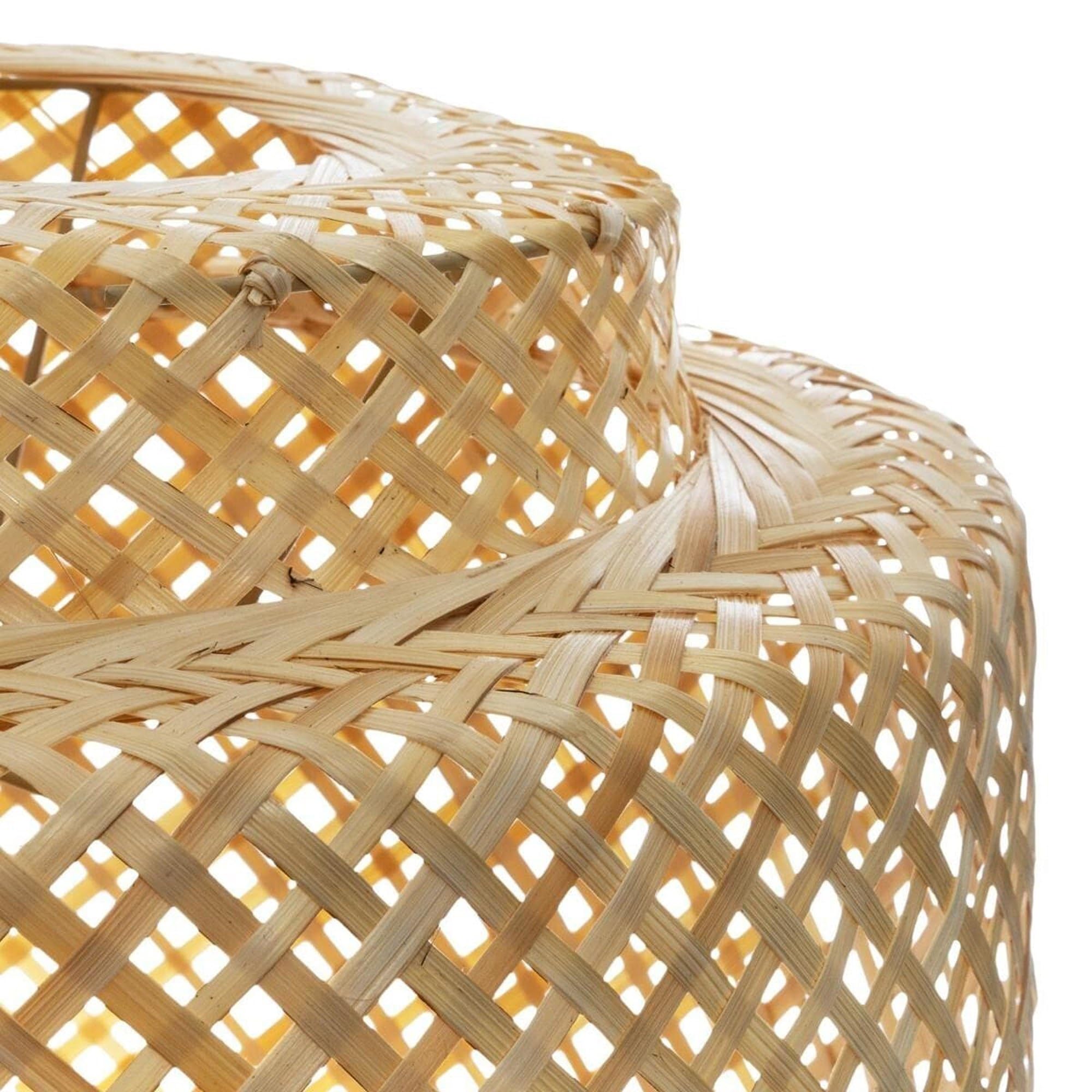 Lampara Techo, Lampara Colgante Techo de Fibra de Bambu, Tamaño 38 x 40 cm, Casquillo E27, 40W Max, Cable 80 cm, Perfecta Lampara de Salon, Dormitorio, Estudio, Porche