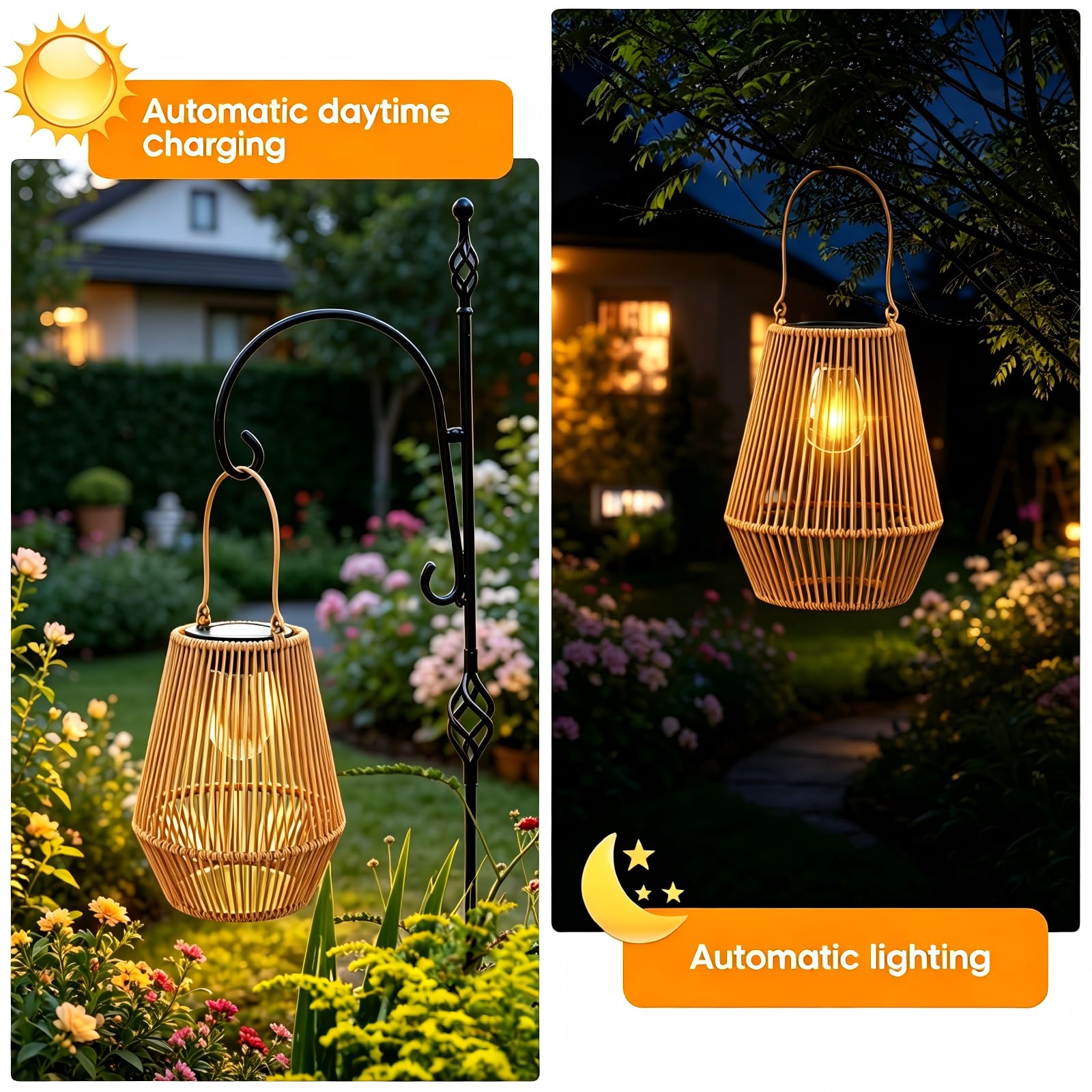 Zewnętrzna lampa solarna do ogrodu, KagoLing 2 zewnętrzna lampa solarna IP65, ręcznie robiona, wisząca latarnia słoneczna, idealna do ogrodów bożonarodzeniowych, Halloween, balkon