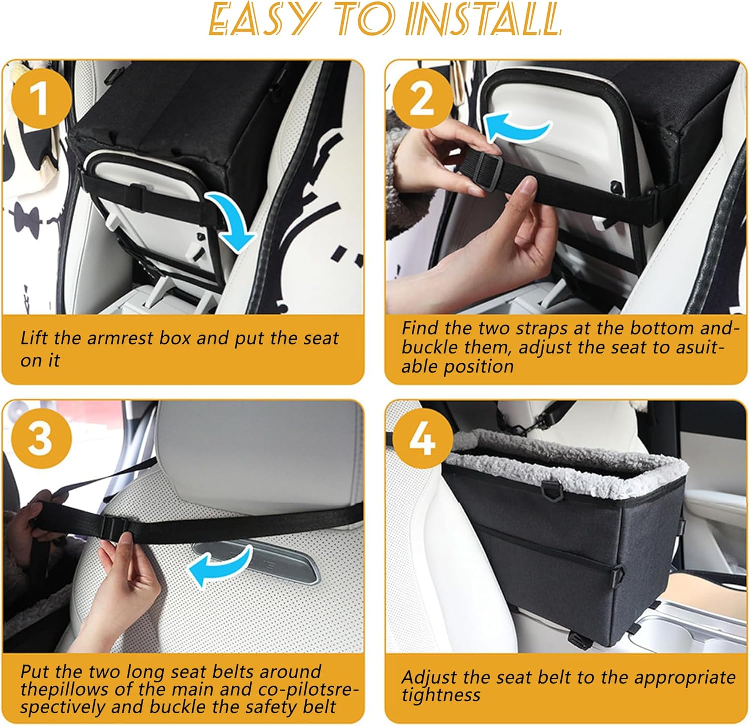 Center Console Dog Car Seat for Small Dogs Pets Under 20lbs with Additional Safety Belt Puppy Rope, Foldable&Washable Car Seats for Dogs with Pocket, Pet Cars Cushion, (Grey 17 * 8 * 9inch)