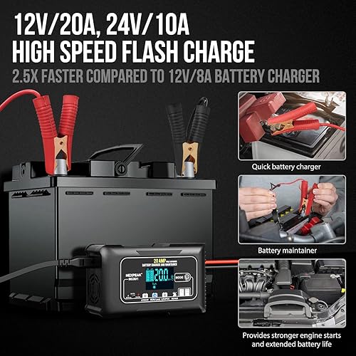 Miniatura 3 de NEXPEAK Cargador de batería de 6 amperios y 20 amperios para baterías de plomo-ácido, litio y LiFePO4 de 12 V y 24 V