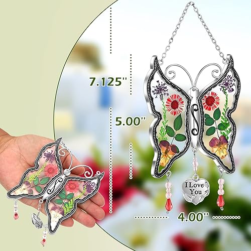 Miniatura 5 de KY&BOSAM - Adorno consistente en cristales atrapaluz con forma de mamá mariposa, carillón de viento con forma de mariposa con alas con flores