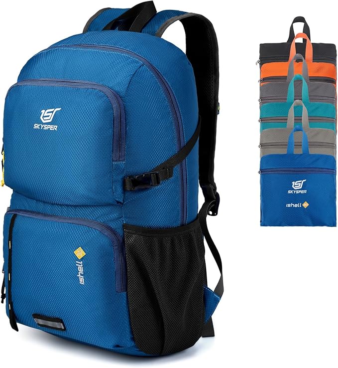 SKYSPER 30L Mochila Plegable Ultraligera Mochilas de Senderismo Mochila de Viaje Mochilas de Marcha Pequeña Mochila con Bolsillo Húmedo para Hombre Mujer Viaje Trekking Deporte al aire libre