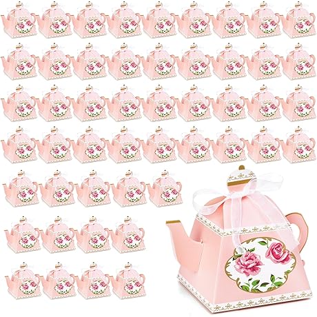 Eorbow Tea for Two Party Decorations: Elegant & Vintage Mini Teapot Favor Boxes
