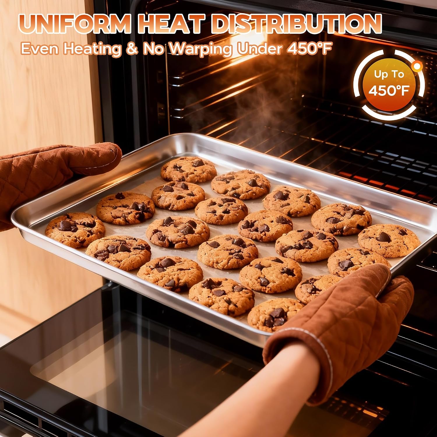 Onader Large Baking Sheet Set of 12, 18 x 13 Inch Stainless Steel Half Sheet Baking Pans for Oven, Commercial Metal Cookie Pan Tray for Roasting Cooking, Mirror Finish & Dishwasher Safe image 4