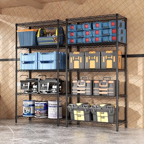 Miniatura 2 de SINGAYE 5 estantes de almacenamiento de alambre para garaje, estantes resistentes de 1750 libras, estantería de metal, organizadores de baño
