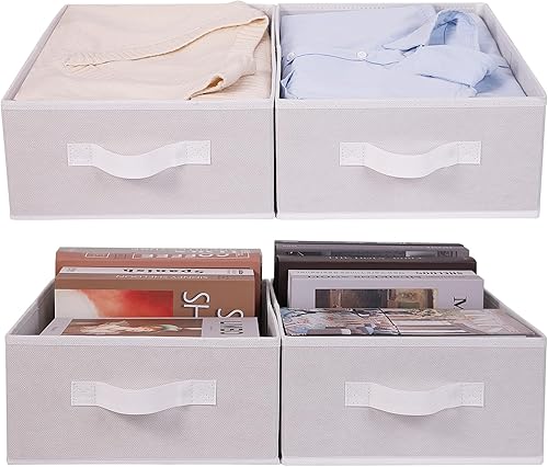 Miniatura 9 de BOMKEE Contenedores plegables de sorage, cestas de almacenamiento plegables de tela con asas, para el hogar y la oficina (juego de 4, beige, 15.4 x