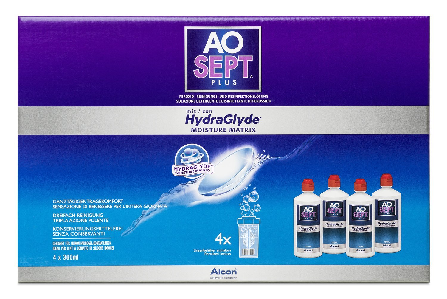 Aosept Plus z produktami pielęgnacyjnymi Hydraylyde, Pack, 360 ml (4 paczka)