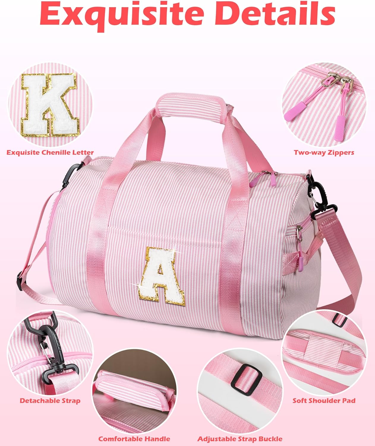 Valentines Gifts for 4 5 6 7 8 9 10 11 12 Years Old Girl, Girls Travel Duffle Bag, Kids Overnight Bags with Shoe Compartment, Weekender Bag with Makeup Pouch, Birthday Gift (Letter A) - Image 5