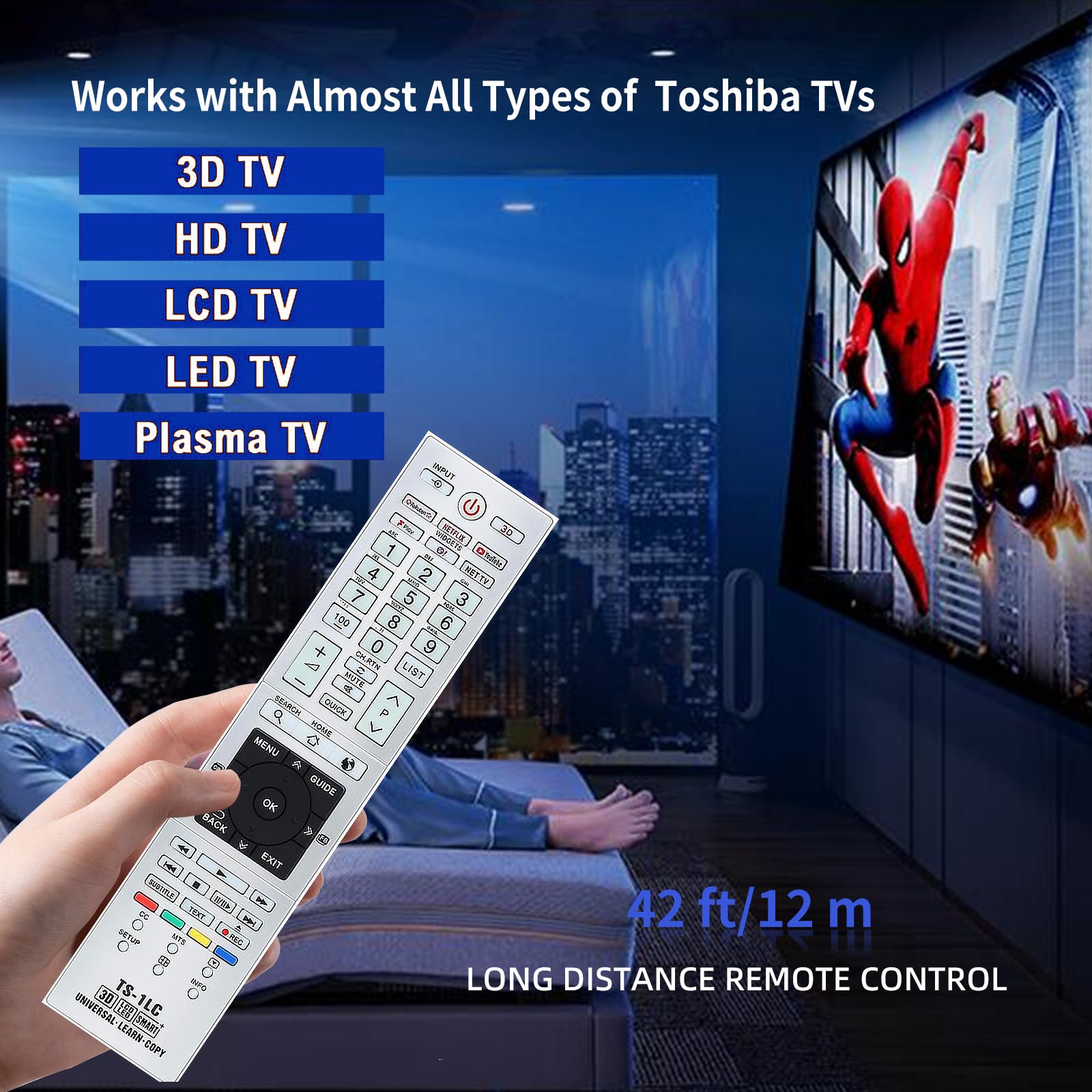 RIVIERA TS-1LC - Telecomando di ricambio universale per tutte le Smart TV Toshiba 3D LCD HDTV 4K LED 19AV615DB 26AV615DB 32AV615DB 37AV616DB 42AV635DB 39L1350U 40L5200U 42RV635DB ecc.