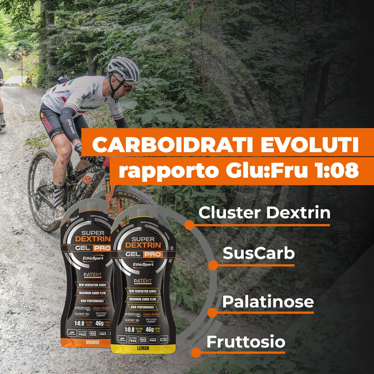 Super Dextrin GEL PRO EthicSport – Gel energetico con carboidrati evoluti 1:0,8 (Glu:Fru) da Cluster Dextrin, SusCarb, Palatinose e Fruttosio – Confezione da 15 x 60 ml - Gusto Limone