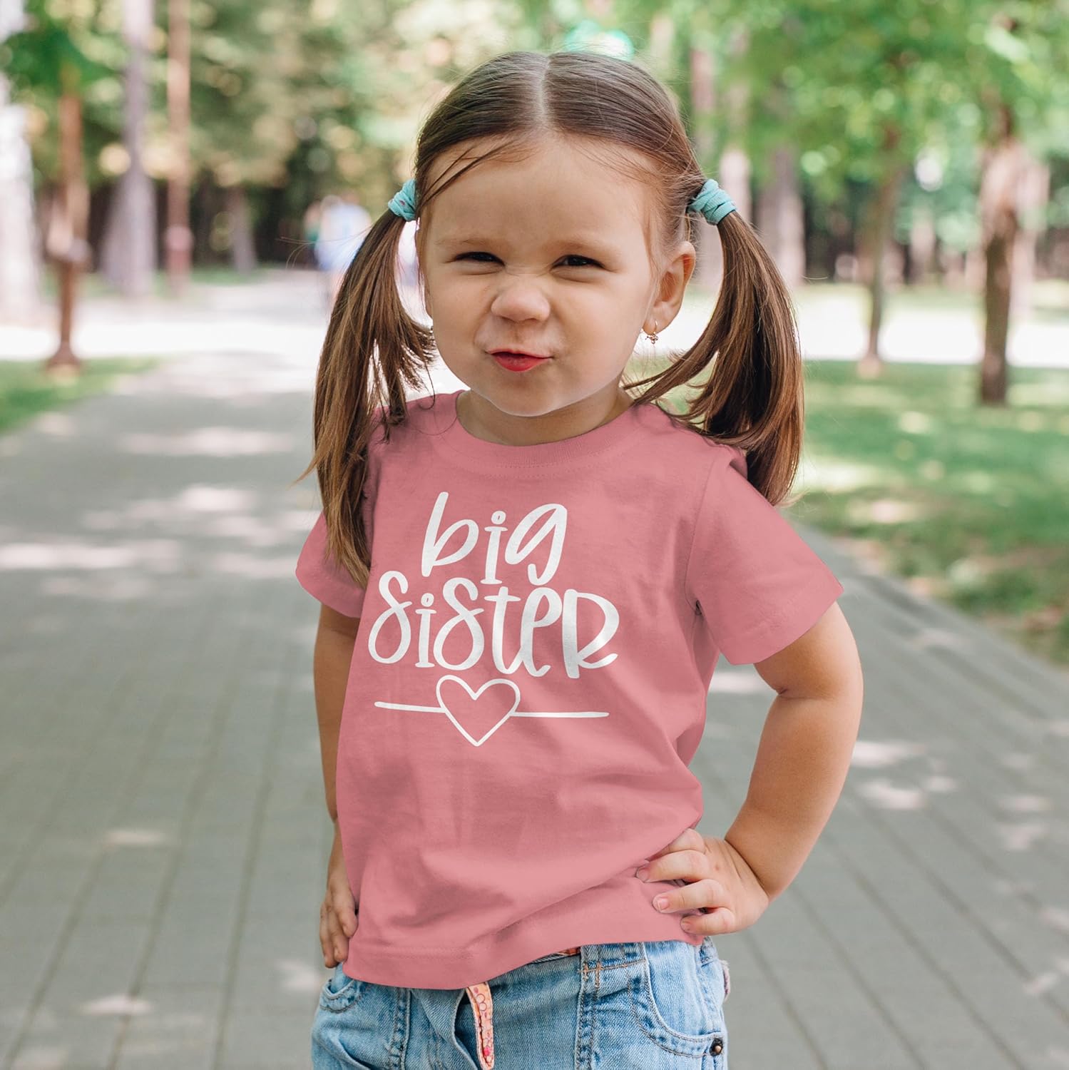 Olive Loves Apple Big Sister Heart Sibling Reveal T-Shirt for Baby and Toddler Girls Sibling Outfits - Image 6