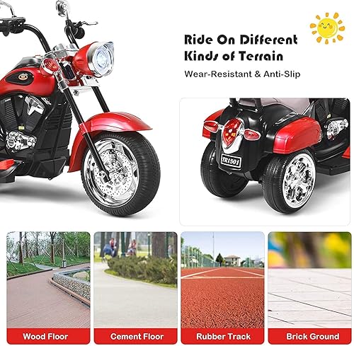 Miniatura 8 de OLAKIDS - Motocicleta eléctrica para niños, motocicleta eléctrica de 6 V con bocina, faros, 3 ruedas de entrenamiento, motocicleta eléctrica