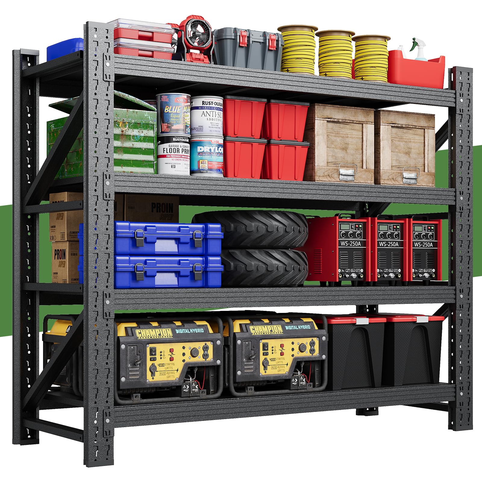 STANI Metal Garage Shelving 1000LBS Capacity Heavy Duty 4-Tier Adjustable Shelves Industrial Shelves Heavy Tools Utility Rack Shelf for Basement/