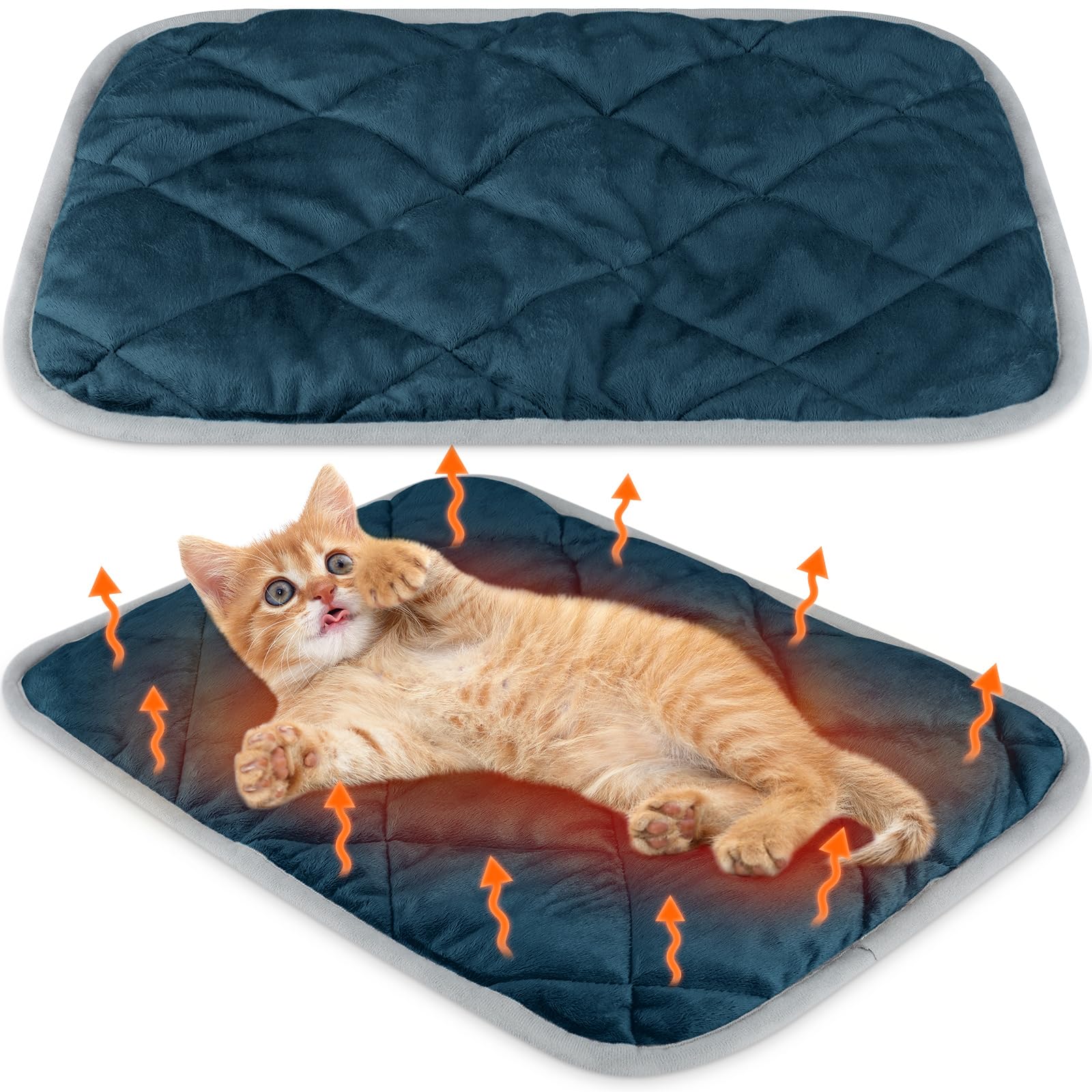 Clysee 2 Pack Self Heating Cat Mat Self Warming Pet Pads Washable Kennel Mat Dog Crate Pad Reflects Body Heat Non Skid Cat Thermal Pads for Puppy