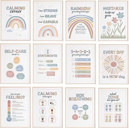 Miniatura 2 de 12 pósteres relajantes de salud en las esquinas, tabla de sentimientos para niños, suministros de esquina tranquila, póster de emociones, decoración