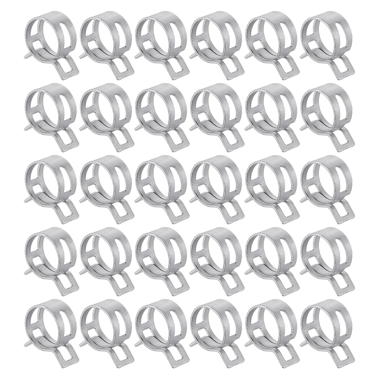 sourcing map 30pcs Spring Band Type Hose Clamps 17mm Fuel Line Hose Spring Clip Silicone Vacuum Hose Pipe Clamp Low Pressure Tube Clip Fastener, Silver