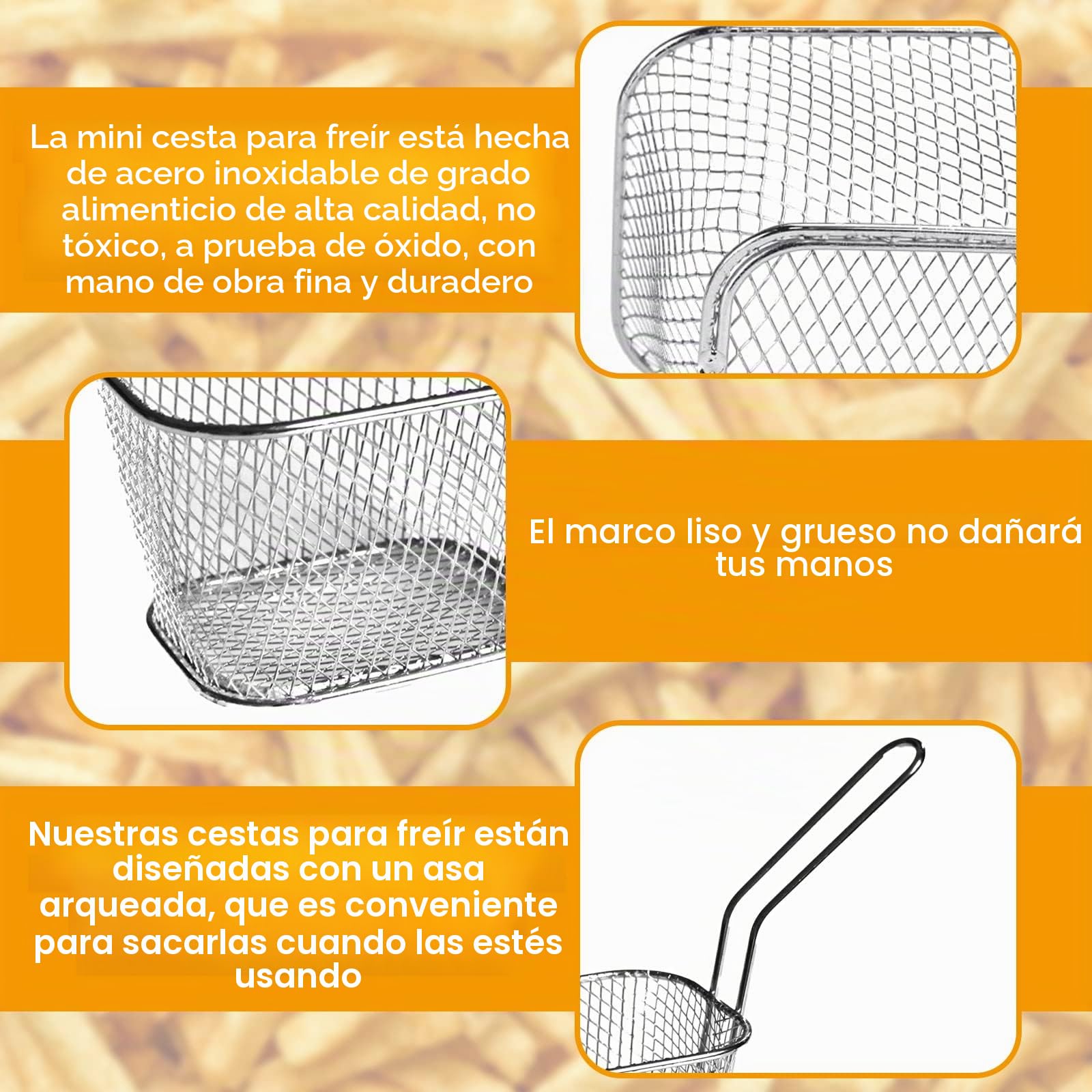 Nizirioo 12 Pieza Cestas Para Freír Cestas, Mini Cesta Para Freír Patatas Fritas, Cestas De Patatas Fritas Con Asa Para Servir Papas Fritas, Frituras, Aperitivos, Comidas Rapidas, Freír (Plata)