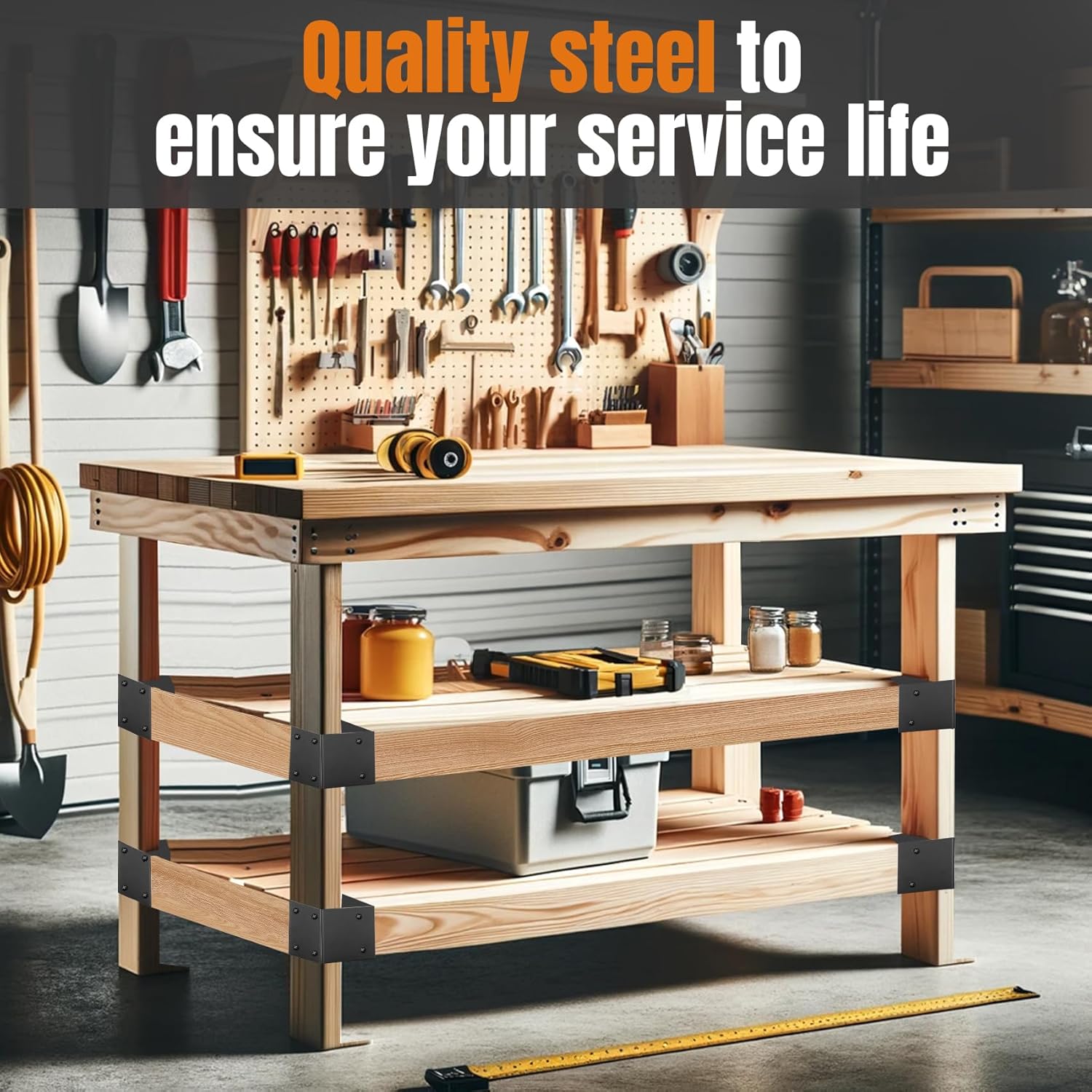 Heavy Duty Workbench Bracket Kit, 8 PCS Workbench Corner Brackets, 3-Way Right Angle Corner for DIY Work Table for 2x4 (Actual 1.5"x3.5") Wood - Black