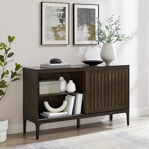 Miniatura 7 de Crosley Furniture Asher Mid-Century - Armario de buffet moderno con almacenamiento, sala de estar, credenza, color marrón oscuro